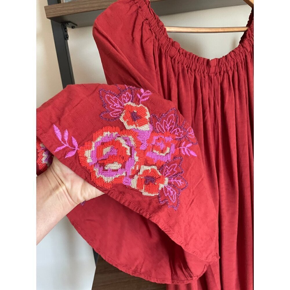 Embroidered Floral Dress Size 1X Festival Summer Vacation Boho Prarie Muumuu